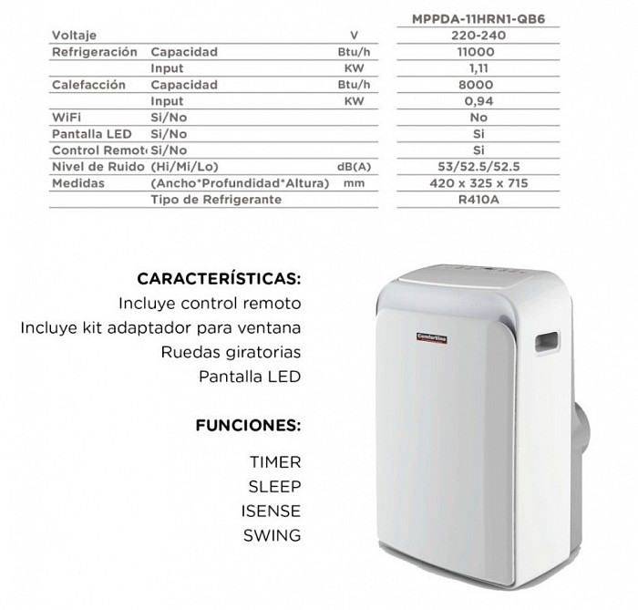 Aire Acondicionado Portatil 11.000 btu Frío/Calor - U$S 699